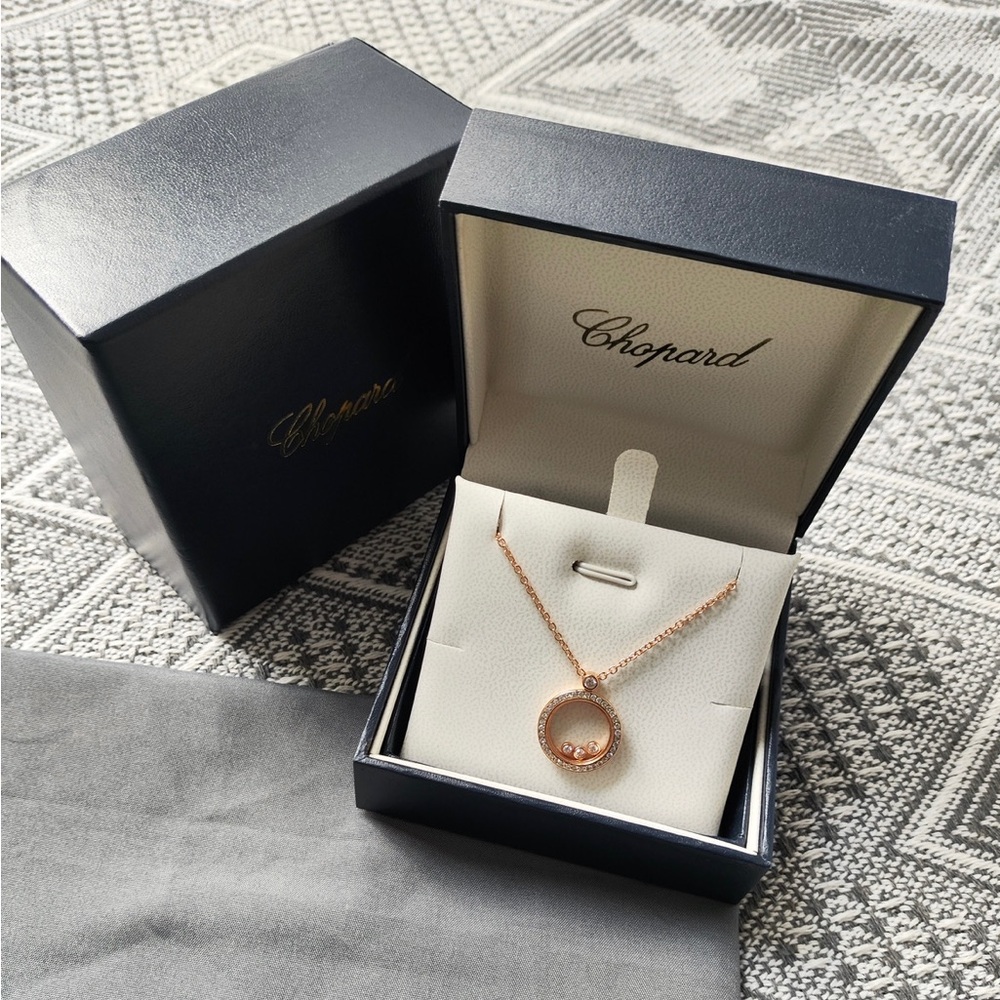 Chopard Rose Gold Circle Pendant Necklace with Floating Diamonds